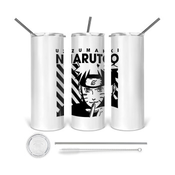 Naruto uzumaki, 360 Eco friendly ποτήρι θερμό (tumbler) από ανοξείδωτο ατσάλι 600ml, με μεταλλικό καλαμάκι & βούρτσα καθαρισμού