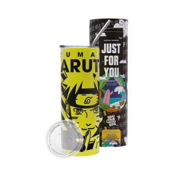 Naruto uzumaki, Neon Yellow Travel Tumbler, with metal straw (Stainless steel 304 Food grade, BPA free, 600ml)