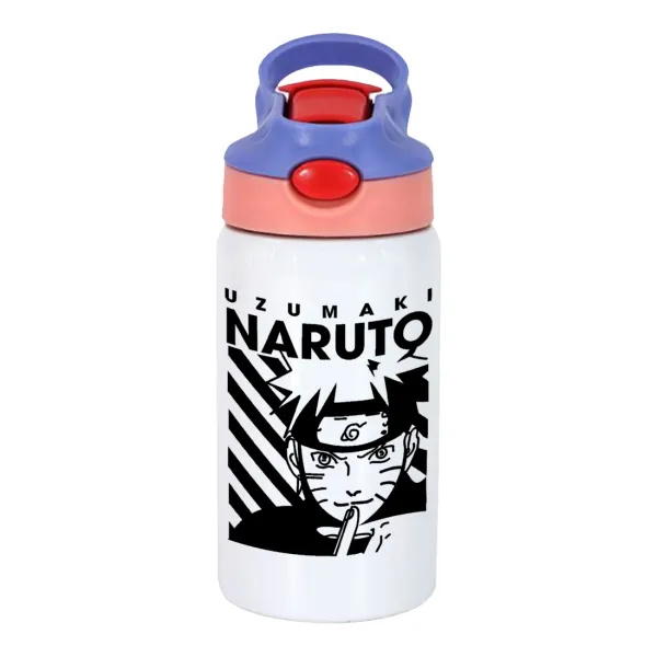 Naruto uzumaki — Παιδικό παγούρι θερμό, ανοξείδωτο, με καλαμάκι ασφαλείας, ροζ/μωβ (350ml)