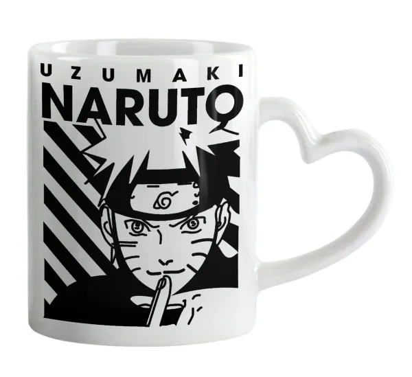 Naruto uzumaki — Κούπα καρδιά χερούλι λευκή, κεραμική, 330ml