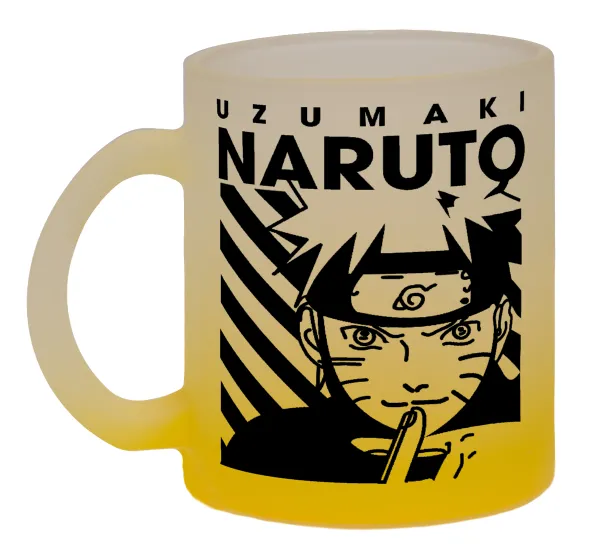 Naruto uzumaki — Two-tone glass mug with matte yellow base, 330ml