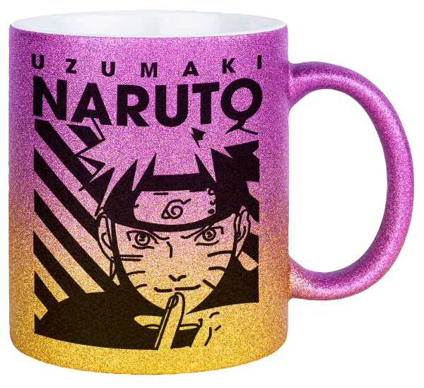 Naruto uzumaki — Κούπα Χρυσή/Ροζ Glitter, κεραμική, 330ml