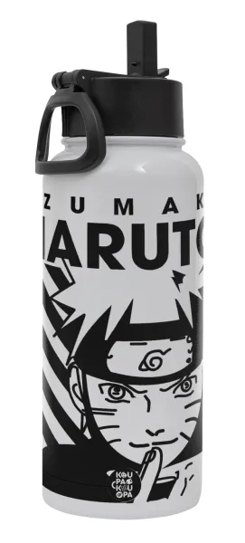 Naruto uzumaki — Metal mug thermo White with Straw and Spout Lid (Stainless steel), double wall, 950ml