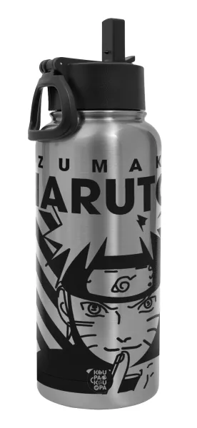 Naruto uzumaki — Μεταλλικό παγούρι θερμός Silver με καλαμάκι και χερούλι (Stainless steel), διπλού τοιχώματος, 950ml