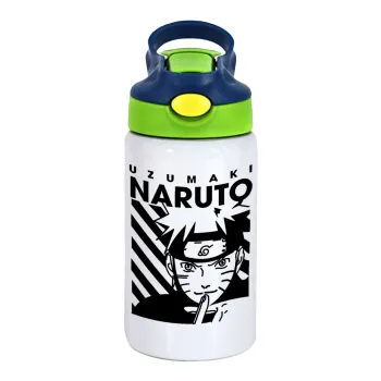 Naruto uzumaki, Children's hot water bottle, stainless steel, with safety straw, green, blue (350ml)