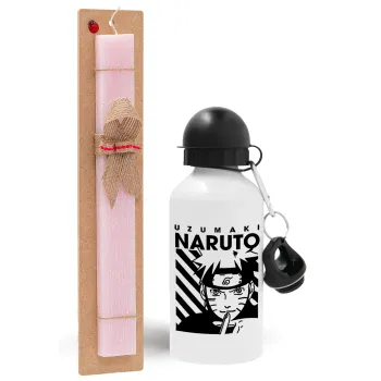 Naruto uzumaki, Easter Set, metallic aluminum bottle (500ml) & aromatic flat Easter candle (30cm) (PINK)