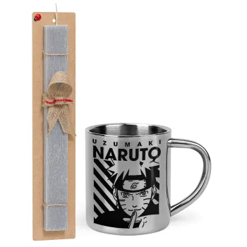 Naruto uzumaki, Easter Set, metallic thermal cup (300ml) & Easter aromatic flat candle (30cm) (GRAY)