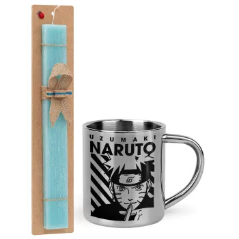 Naruto uzumaki, Easter Set, metallic thermal cup (300ml) & aromatic flat Easter candle (30cm) (TURQUOISE)