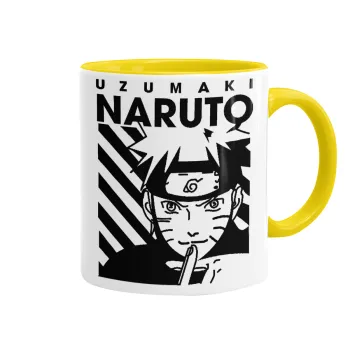 Naruto uzumaki, Κούπα χρωματιστή κίτρινη, κεραμική, 330ml