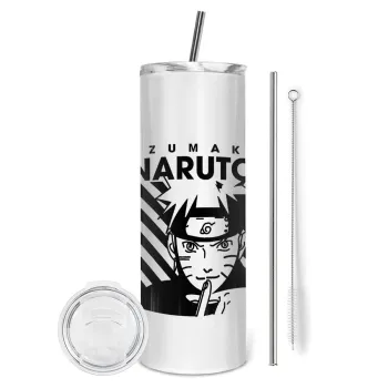 Naruto uzumaki, Tumbler ποτήρι θερμό από ανοξείδωτο ατσάλι 600ml, με μεταλλικό καλαμάκι & βούρτσα καθαρισμού