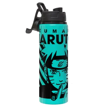 Naruto uzumaki, Μεταλλικό παγούρι νερού με καπάκι ασφαλείας, αλουμινίου 850ml