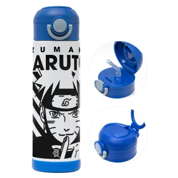 Naruto uzumaki, Παιδικό παγούρι θερμό, ανοξείδωτο, με καλαμάκι ασφαλείας, ΜΠΛΕ (500ml)
