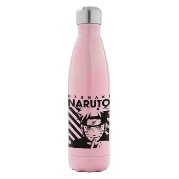 Naruto uzumaki, Metal mug thermos Pink Iridiscent (Stainless steel), double wall, 500ml