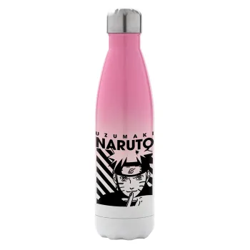 Naruto uzumaki, Metal mug thermos Pink/White (Stainless steel), double wall, 500ml