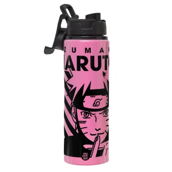 Naruto uzumaki, Μεταλλικό παγούρι νερού με καπάκι ασφαλείας, αλουμινίου 850ml