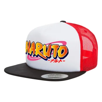 Naruto uzumaki, Adult Foam Flat Snapback with Mesh Black-White-Red (POLYESTER, ADULT, UNISEX, ONE SIZE)