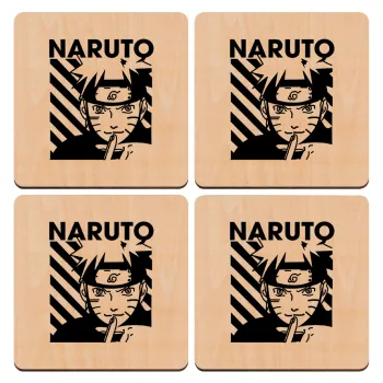 Naruto uzumaki, ΣΕΤ x4 Σουβέρ ξύλινα τετράγωνα plywood (9cm)
