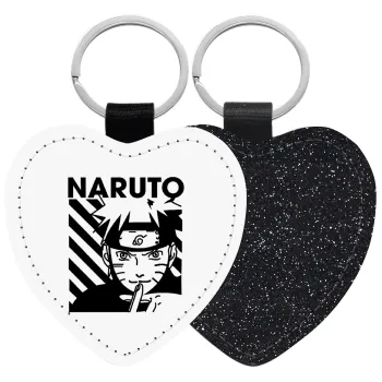 Naruto uzumaki, Μπρελόκ PU δερμάτινο glitter καρδιά ΜΑΥΡΟ