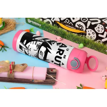 Naruto uzumaki, Easter candle, Childrens hot water bottle, stainless steel, with safety straw, PINK (500ml)