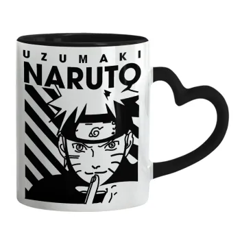 Naruto uzumaki, Κούπα καρδιά χερούλι μαύρη, κεραμική, 330ml