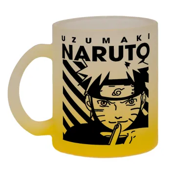 Naruto uzumaki, Κούπα γυάλινη δίχρωμη με βάση το κίτρινο ματ, 330ml