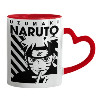 Naruto uzumaki, Κούπα καρδιά χερούλι κόκκινη, κεραμική, 330ml
