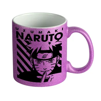 Naruto uzumaki, Κούπα Μωβ Glitter που γυαλίζει, κεραμική, 330ml