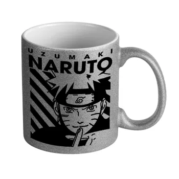 Naruto uzumaki, Κούπα Ασημένια Glitter που γυαλίζει, κεραμική, 330ml