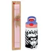 Easter Set, Children's thermal stainless steel water bottle with safety straw, pink/purple (350ml) & Easter scented flat candle (30cm) (PINK)
