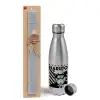 Easter Set, metallic Inox water bottle (750ml) & aromatic flat Easter candle (30cm) (GRAY)