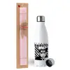 Easter Set, metallic stainless steel water bottle (750ml) & scented flat Easter candle (30cm) (PINK)