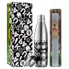 Easter Set, metallic stainless thermos flask (500ml) & scented flat Easter candle (30cm) (GRAY)