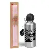 Easter Set, metallic Silver aluminum water bottle (500ml) & scented flat Easter candle (30cm) (PINK)