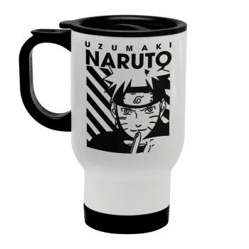 Naruto uzumaki, Κούπα ταξιδιού ανοξείδωτη με καπάκι, διπλού τοιχώματος (θερμό) λευκή 450ml