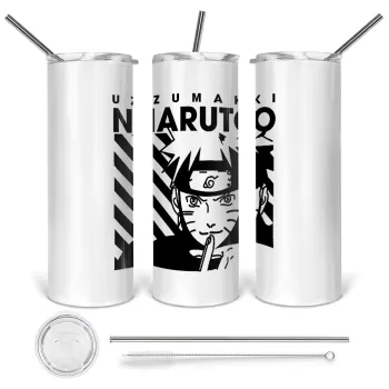 Naruto uzumaki, Tumbler ποτήρι θερμό από ανοξείδωτο ατσάλι 600ml, με μεταλλικό καλαμάκι & βούρτσα καθαρισμού