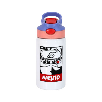 Naruto anime, Children's hot water bottle, stainless steel, with safety straw, pink/purple (350ml)
