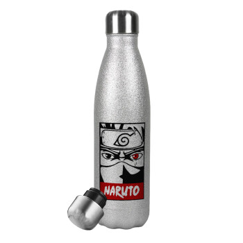 Naruto anime, Metallic Glitter Silver Thermos Flask (Stainless steel), double-walled, 500ml