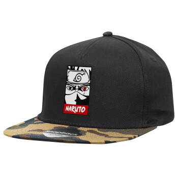 Naruto anime, Καπέλο Ενηλίκων Flat Snapback Μαύρο/Παραλλαγή, (100% ΒΑΜΒΑΚΕΡΟ TWILL, ΕΝΗΛΙΚΩΝ, UNISEX, ONE SIZE)