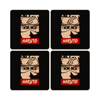 Naruto anime, ΣΕΤ x4 Σουβέρ ξύλινα τετράγωνα plywood (9cm)