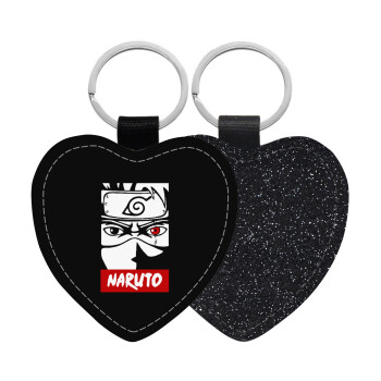 Naruto anime, Μπρελόκ PU δερμάτινο glitter καρδιά ΜΑΥΡΟ
