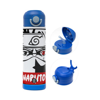 Naruto anime, Children's hot water bottle, stainless steel, with safety straw, BLUE (500ml)