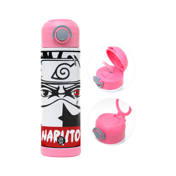 Naruto anime, Children's hot water bottle, stainless steel, with safety straw, PINK (500ml)