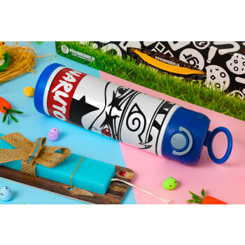 Naruto anime, Easter candle, Childrens hot water bottle, stainless steel, with safety straw, BLUE (500ml)