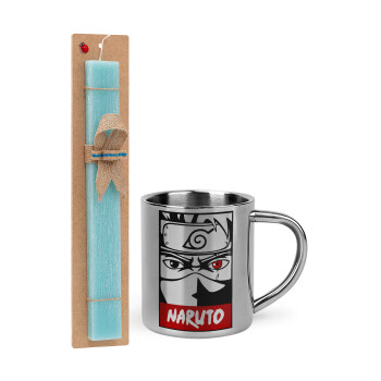 Naruto anime, Easter Set, metallic thermal cup (300ml) & aromatic flat Easter candle (30cm) (TURQUOISE)
