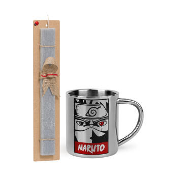 Naruto anime, Easter Set, metallic thermal cup (300ml) & Easter aromatic flat candle (30cm) (GRAY)