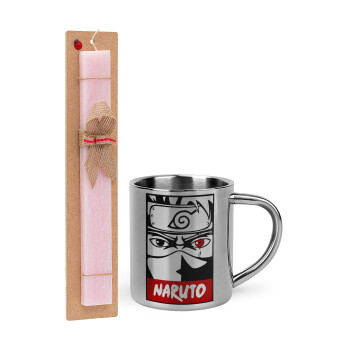 Naruto anime, Easter Set, metallic thermal cup (300ml) & aromatic flat Easter candle (30cm) (PINK)