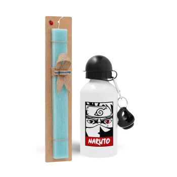 Naruto anime, Easter Set, metallic aluminum water bottle (500ml) & scented flat candle (30cm) (TURQUOISE)