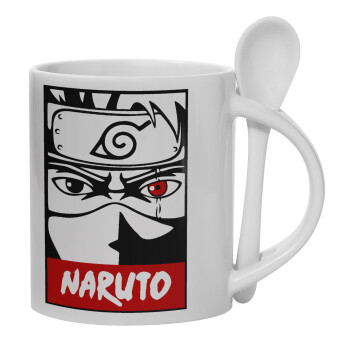 Naruto anime, Ceramic coffee mug with Spoon, 330ml (1pcs)