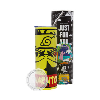 Naruto anime, Neon Yellow Travel Tumbler, with metal straw (Stainless steel 304 Food grade, BPA free, 600ml)
