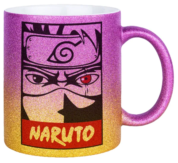 Naruto anime — Κούπα Χρυσή/Ροζ Glitter, κεραμική, 330ml